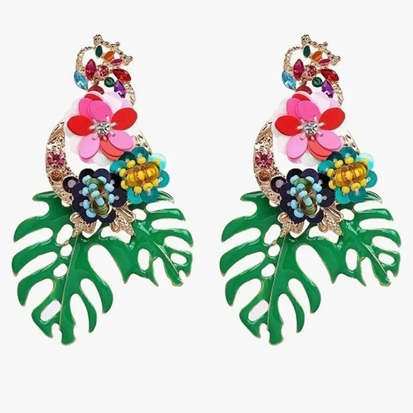 Zara  Rio Monstera Pink Leaf Earrings - Picture 8 of 14